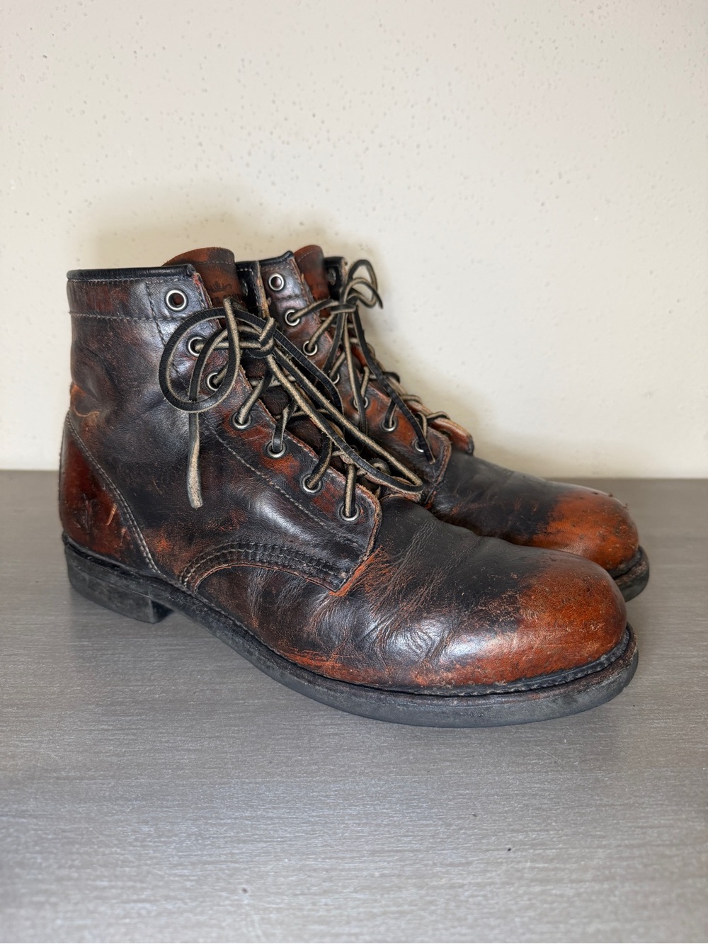 Vintage Frye Arkansas 651057 Mid Lace Boots USA Brown Leather Men's Size 9.5 M